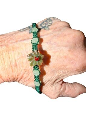 2 Green Jade Floral Bead Macrame Bracelet - Women Jewelry
